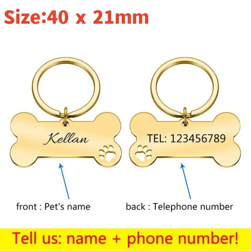Pet Collar Personalized Anti-lost ID Tag Engraved Name for Dog Cat Puppy ID Tag Engraved Charm Pendant Bone Necklace Accessories