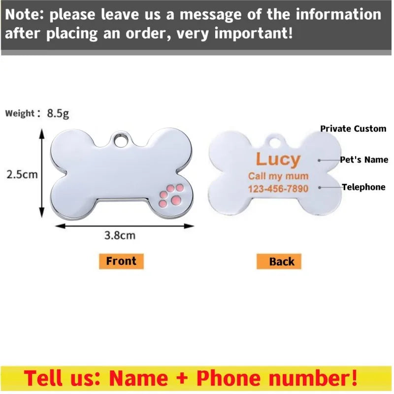 Pet Collar Personalized Anti-lost ID Tag Engraved Name for Dog Cat Puppy ID Tag Engraved Charm Pendant Bone Necklace Accessories