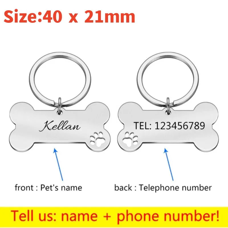 Pet Collar Personalized Anti-lost ID Tag Engraved Name for Dog Cat Puppy ID Tag Engraved Charm Pendant Bone Necklace Accessories