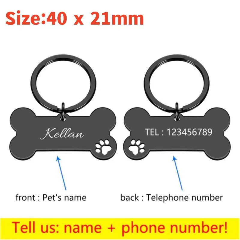 Pet Collar Personalized Anti-lost ID Tag Engraved Name for Dog Cat Puppy ID Tag Engraved Charm Pendant Bone Necklace Accessories