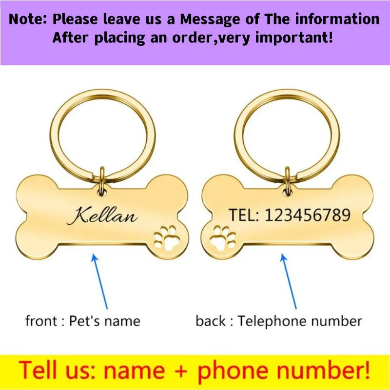 Pet Collar Personalized Anti-lost ID Tag Engraved Name for Dog Cat Puppy ID Tag Engraved Charm Pendant Bone Necklace Accessories