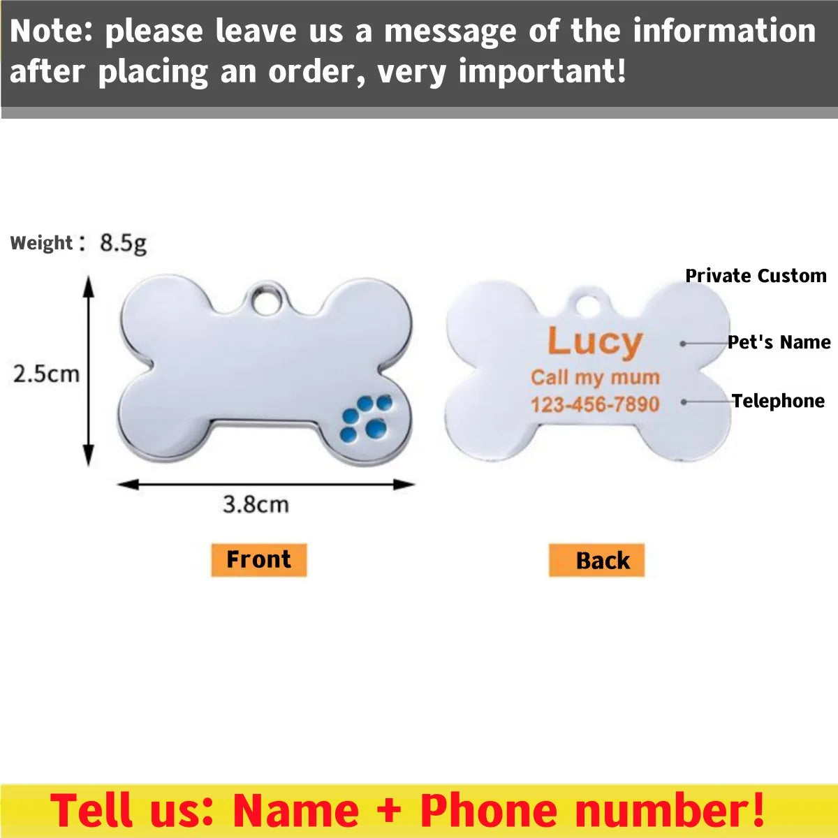 Pet Collar Personalized Anti-lost ID Tag Engraved Name for Dog Cat Puppy ID Tag Engraved Charm Pendant Bone Necklace Accessories