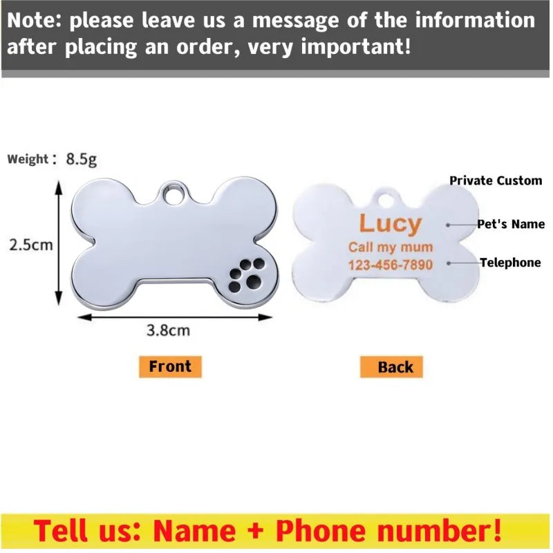 Pet Collar Personalized Anti-lost ID Tag Engraved Name for Dog Cat Puppy ID Tag Engraved Charm Pendant Bone Necklace Accessories