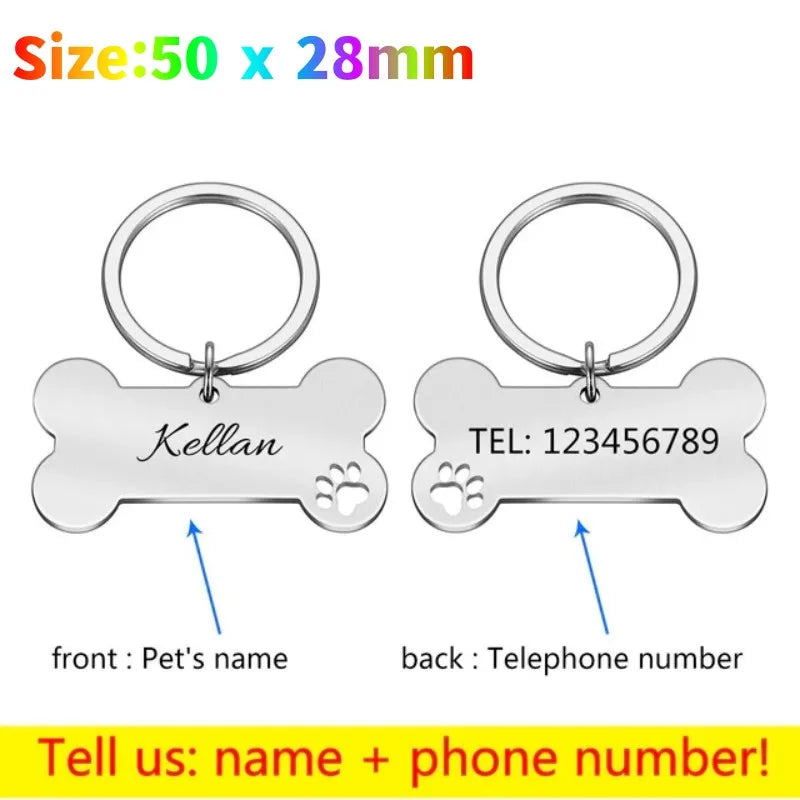Pet Collar Personalized Anti-lost ID Tag Engraved Name for Dog Cat Puppy ID Tag Engraved Charm Pendant Bone Necklace Accessories