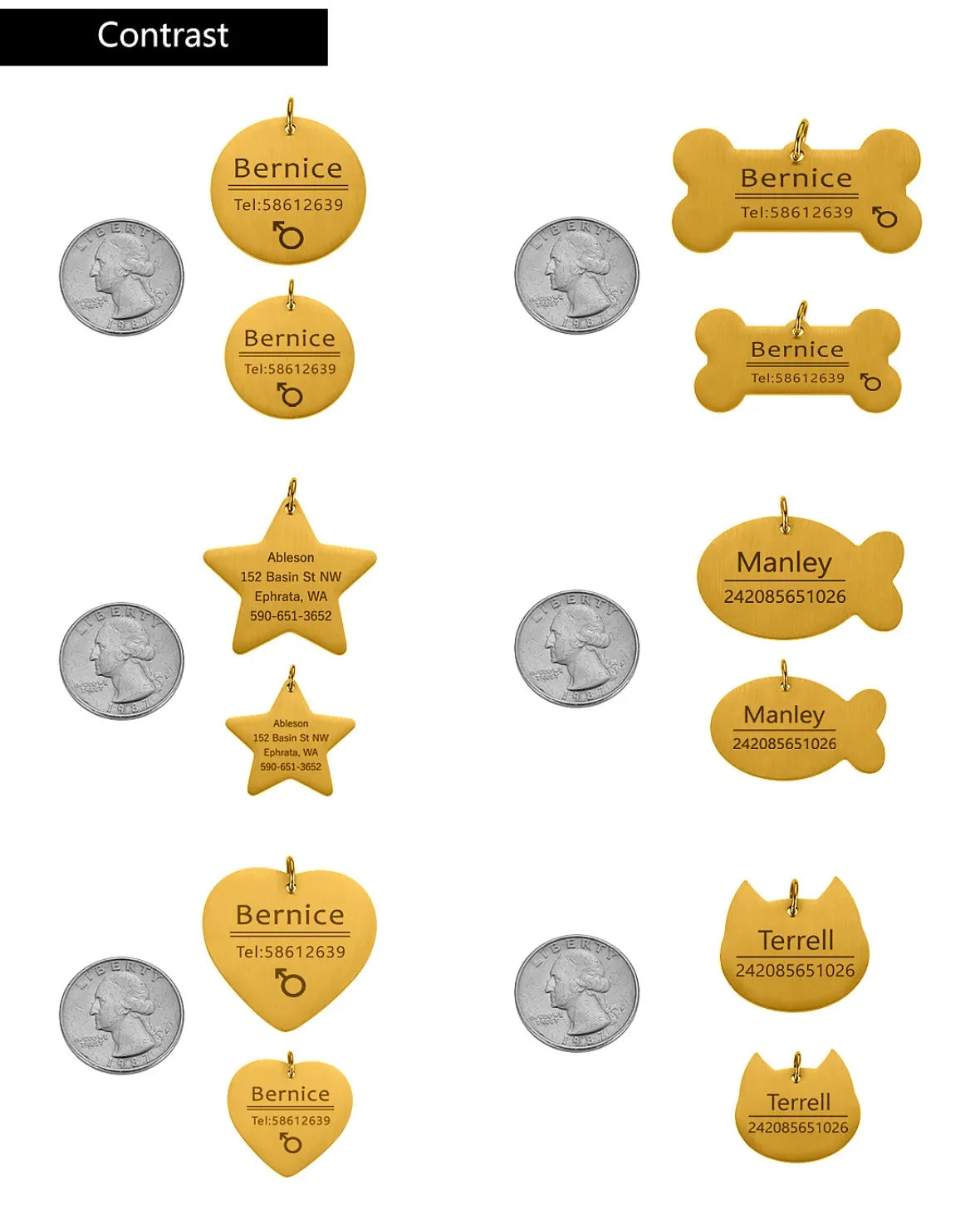 Personalized Engraved Cat Dog Pet ID Tag Dogs Anti-lost Collar Charm Engraving Pet Name Collar for Puppy Cats Collar Accessories