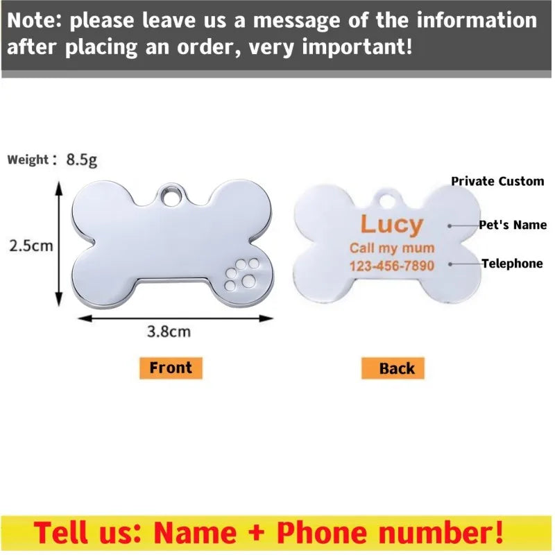 Pet Collar Personalized Anti-lost ID Tag Engraved Name for Dog Cat Puppy ID Tag Engraved Charm Pendant Bone Necklace Accessories