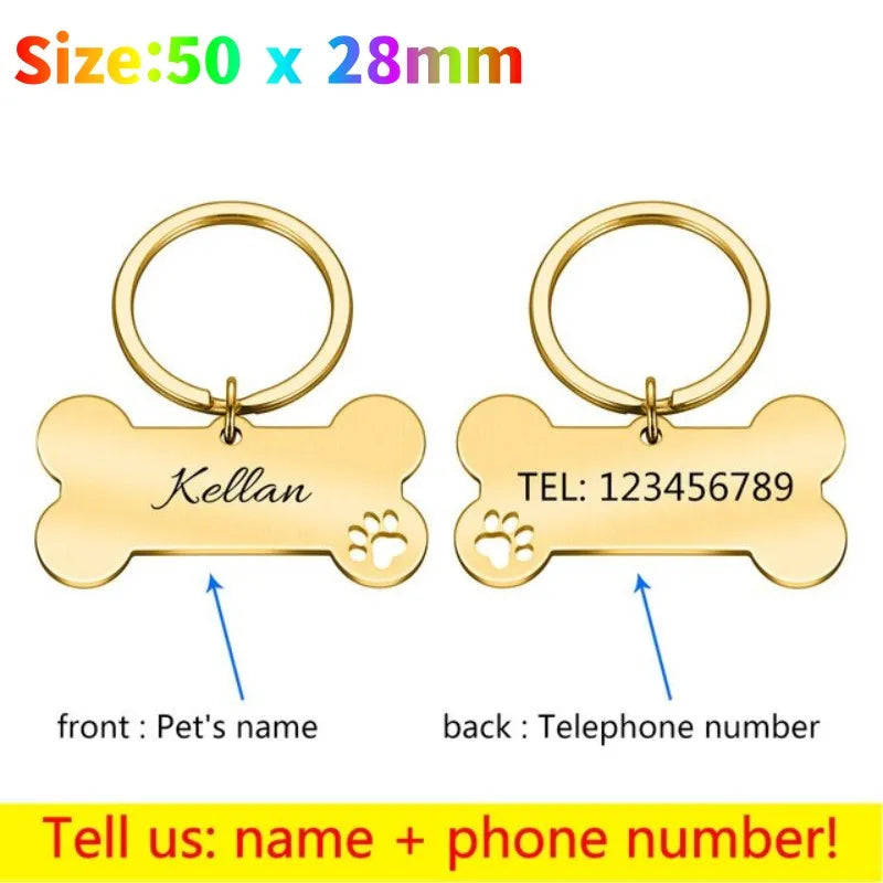 Pet Collar Personalized Anti-lost ID Tag Engraved Name for Dog Cat Puppy ID Tag Engraved Charm Pendant Bone Necklace Accessories