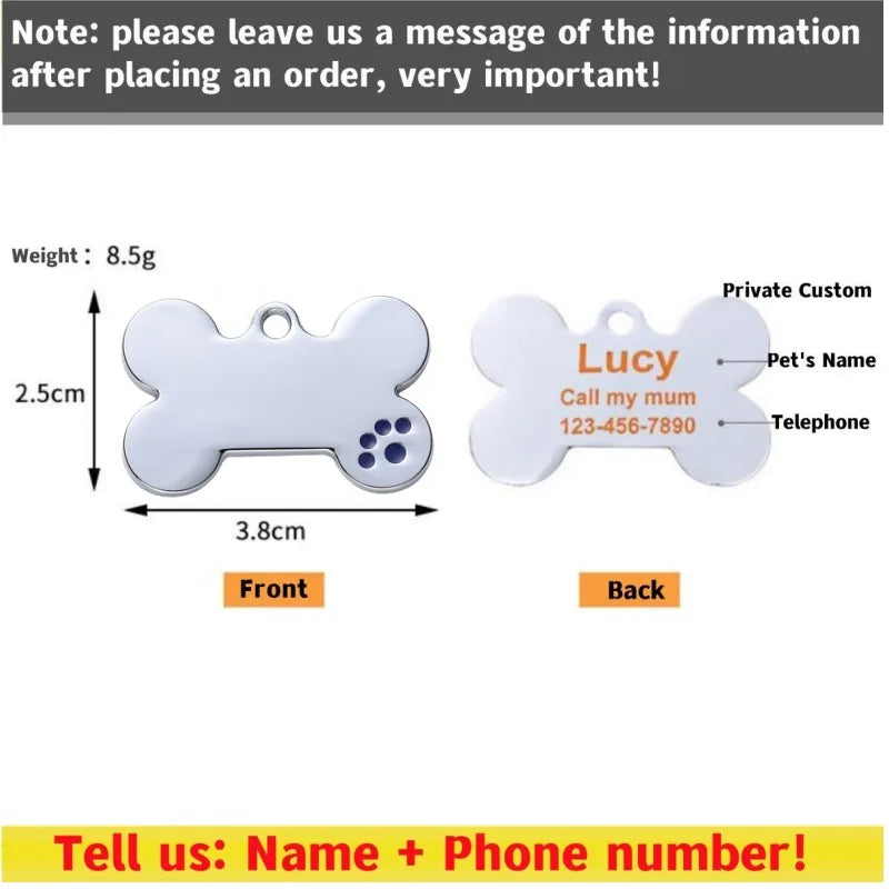 Pet Collar Personalized Anti-lost ID Tag Engraved Name for Dog Cat Puppy ID Tag Engraved Charm Pendant Bone Necklace Accessories