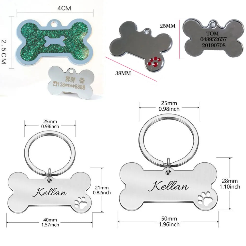 Pet Collar Personalized Anti-lost ID Tag Engraved Name for Dog Cat Puppy ID Tag Engraved Charm Pendant Bone Necklace Accessories