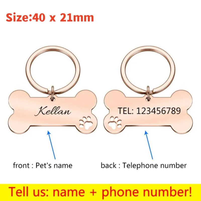Pet Collar Personalized Anti-lost ID Tag Engraved Name for Dog Cat Puppy ID Tag Engraved Charm Pendant Bone Necklace Accessories
