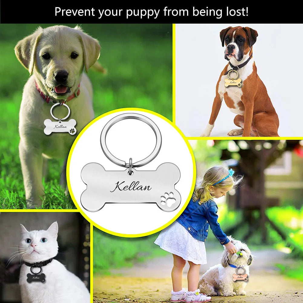 Pet Collar Personalized Anti-lost ID Tag Engraved Name for Dog Cat Puppy ID Tag Engraved Charm Pendant Bone Necklace Accessories