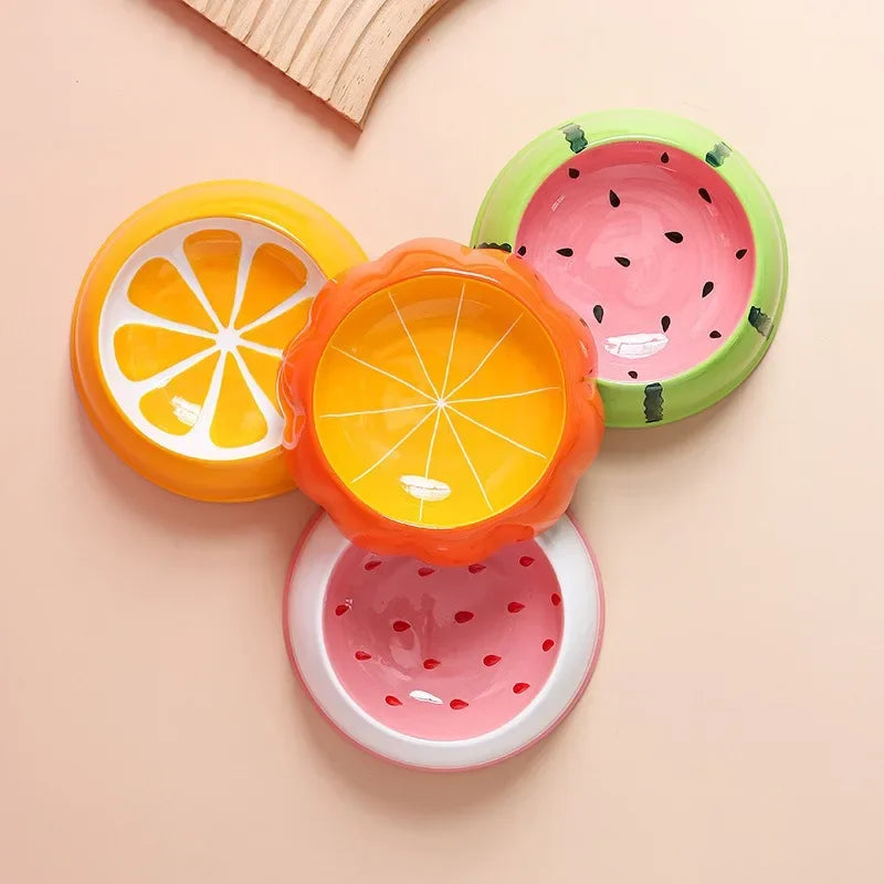 4 cute designs pet ceramics bowl watermelon strawberry shape cat food bowl small dog colorful water suppliers cat bowl