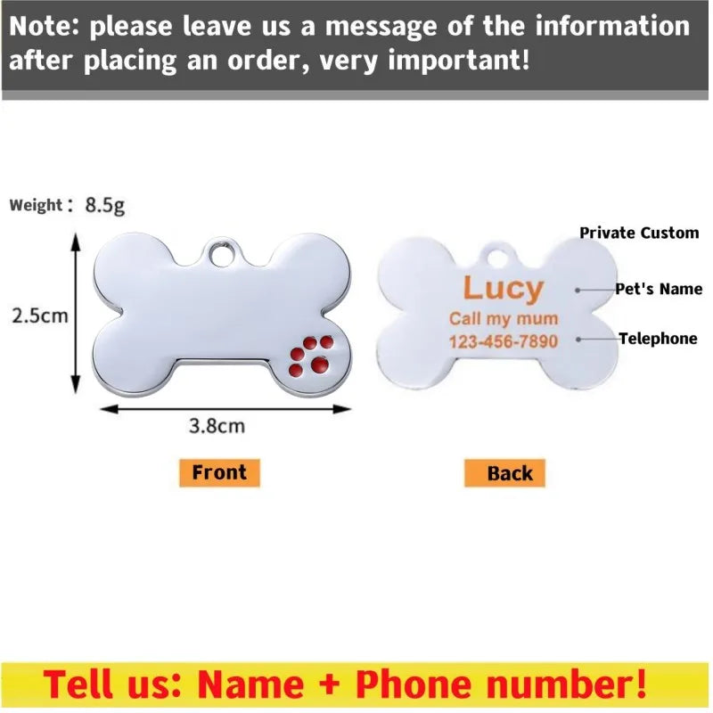 Pet Collar Personalized Anti-lost ID Tag Engraved Name for Dog Cat Puppy ID Tag Engraved Charm Pendant Bone Necklace Accessories